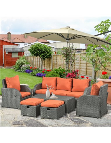 Outsunny 6pc Outdoor Rattan Wicker Furniture Set with 3-Seat Sofa, 2 Single Sofas, 2 Footstools and Coffee Table 860-105V70OG