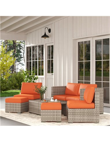 Outsunny 8 Piece Outdoor Patio Furniture Set, Rattan Sofa Set with Footstools and Coffee Tables 860-099V70OG
