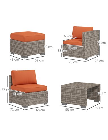 Outsunny 8 Piece Outdoor Patio Furniture Set, Rattan Sofa Set with Footstools and Coffee Tables 860-099V70OG