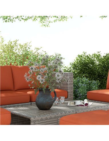 Outsunny 8 Piece Outdoor Patio Furniture Set, Rattan Sofa Set with Footstools and Coffee Tables 860-099V70OG