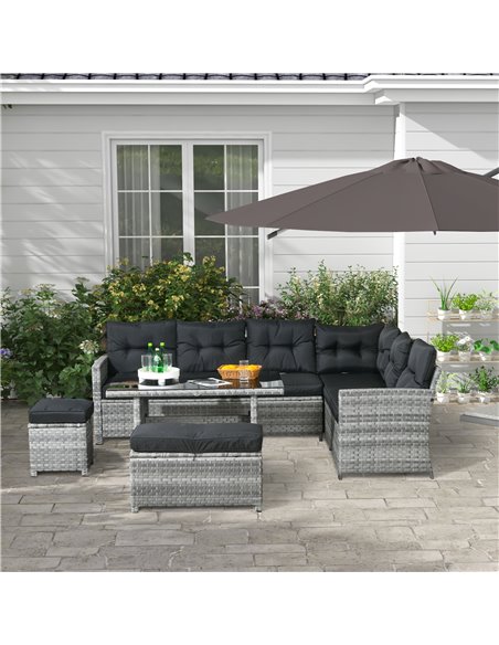 Outsunny 5-Piece Rattan Patio Furniture Set with Corner Sofa, Footstools, Glass Coffee Table, Cushions, Mixed Grey 860-333V70GG - pic 53848 | FastDaddyshop