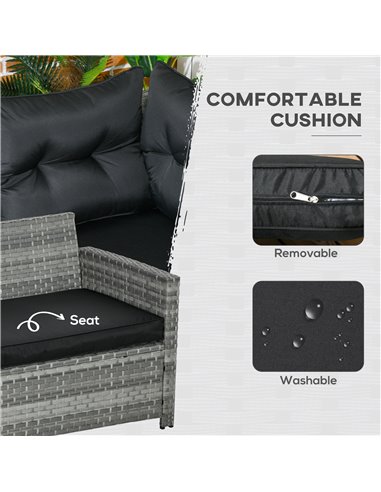 Outsunny 5-Piece Rattan Patio Furniture Set with Corner Sofa, Footstools, Glass Coffee Table, Cushions, Mixed Grey 860-333V70GG