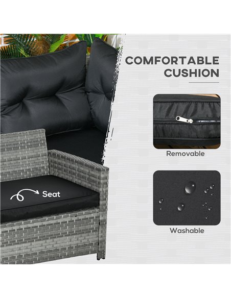 Outsunny 5-Piece Rattan Patio Furniture Set with Corner Sofa, Footstools, Glass Coffee Table, Cushions, Mixed Grey 860-333V70GG - pic 53851 | FastDaddyshop