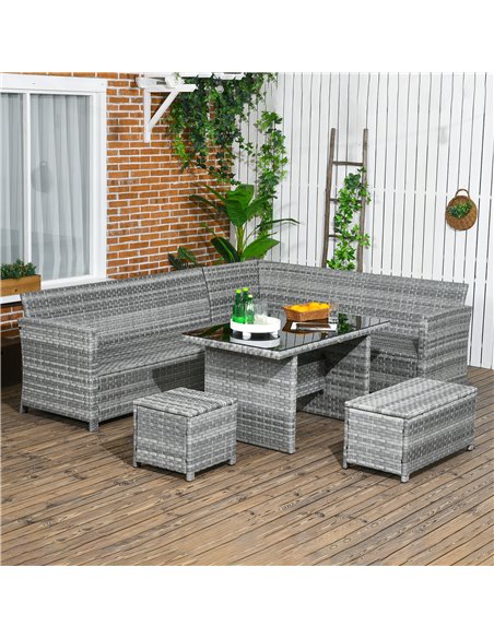 Outsunny 5-Piece Rattan Patio Furniture Set with Corner Sofa, Footstools, Glass Coffee Table, Cushions, Mixed Grey 860-333V70GG - pic 53854 | FastDaddyshop