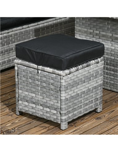 Outsunny 5-Piece Rattan Patio Furniture Set with Corner Sofa, Footstools, Glass Coffee Table, Cushions, Mixed Grey 860-333V70GG