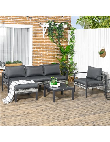 Outsunny 6 Pieces Patio Furniture Set with Sofa, Armchair, Stool, Metal Table, Cushions, for Outdoor, Charcoal Grey 860-332V70CG