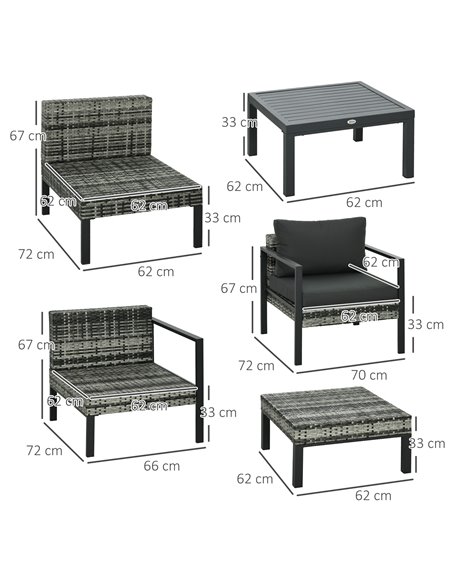 Outsunny 6 Pieces Patio Furniture Set with Sofa, Armchair, Stool, Metal Table, Cushions, for Outdoor, Charcoal Grey 860-332V70CG - pic 53858 | FastDaddyshop