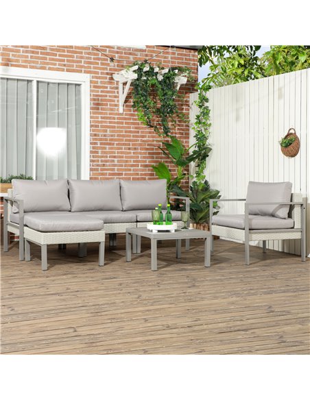 Outsunny 6 Pieces Patio Furniture Set with Sofa, Armchair, Stool, Metal Table, Cushions, for Outdoor, Light Grey 860-332V70LG - pic 53866 | FastDaddyshop