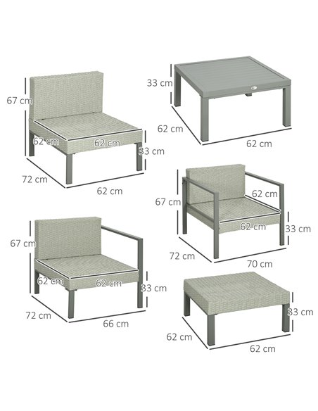 Outsunny 6 Pieces Patio Furniture Set with Sofa, Armchair, Stool, Metal Table, Cushions, for Outdoor, Light Grey 860-332V70LG - pic 53867 | FastDaddyshop