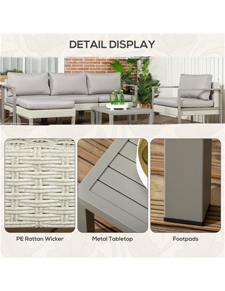 Outsunny 6 Pieces Patio Furniture Set with Sofa, Armchair, Stool, Metal Table, Cushions, for Outdoor, Light Grey 860-332V70LG - pic 53870 | FastDaddyshop