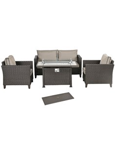 Outsunny 5-Piece Rattan Patio Furniture Set with Gas Fire Pit Table, Deep Brown 860-335V70DR