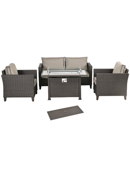 Outsunny 5-Piece Rattan Patio Furniture Set with Gas Fire Pit Table, Deep Brown 860-335V70DR - pic 53874 | FastDaddyshop
