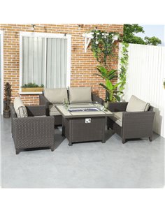 Outsunny 5-Piece Rattan Patio Furniture Set with Gas Fire Pit Table, Deep Brown 860-335V70DR 2