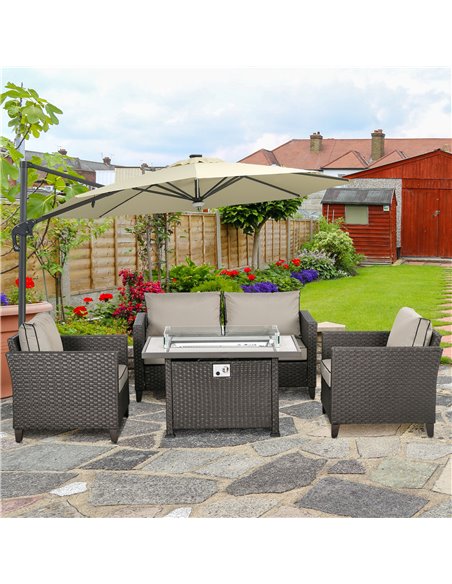 Outsunny 5-Piece Rattan Patio Furniture Set with Gas Fire Pit Table, Loveseat Sofa, Armchairs, Cushions, Pillows, Deep Brown 860 - pic 53882 | FastDaddyshop