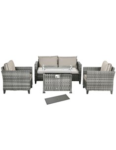 Outsunny 5-Piece Rattan Patio Furniture Set with Gas Fire Pit Table, Grey 860-335V70GY