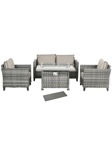 Outsunny 5-Piece Rattan Patio Furniture Set with Gas Fire Pit Table, Grey 860-335V70GY - pic 53883 | FastDaddyshop
