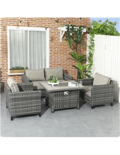 Outsunny 5-Piece Rattan Patio Furniture Set with Gas Fire Pit Table, Grey 860-335V70GY 2
