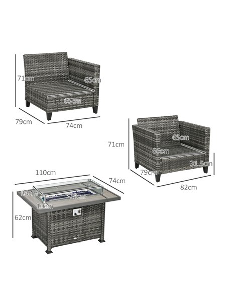 Outsunny 5-Piece Rattan Patio Furniture Set with Gas Fire Pit Table, Loveseat Sofa, Armchairs, Cushions, Pillows, Grey 860-335V7 - pic 53885 | FastDaddyshop