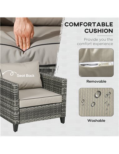 Outsunny 5-Piece Rattan Patio Furniture Set with Gas Fire Pit Table, Loveseat Sofa, Armchairs, Cushions, Pillows, Grey 860-335V7