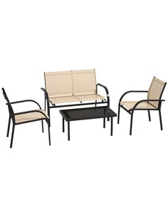 Outsunny 4 Pcs Curved Steel Outdoor Furniture Set, Beige 84B-369V00BG