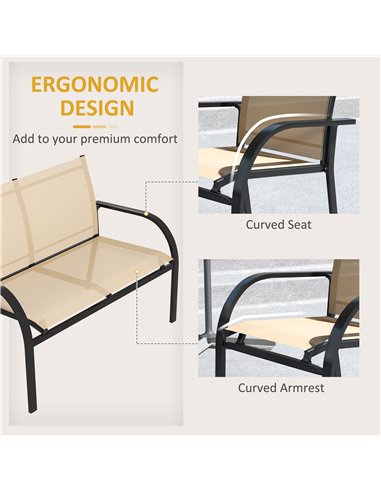 Outsunny 4 Pcs Curved Steel Outdoor Furniture Set w/ Loveseat, 2 Texteline Seats, Glass Top Table Garden Balcony Patio Furniture