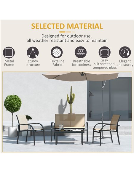 Outsunny 4 Pcs Curved Steel Outdoor Furniture Set w/ Loveseat, 2 Texteline Seats, Glass Top Table Garden Balcony Patio Furniture - pic 53897 | FastDaddyshop