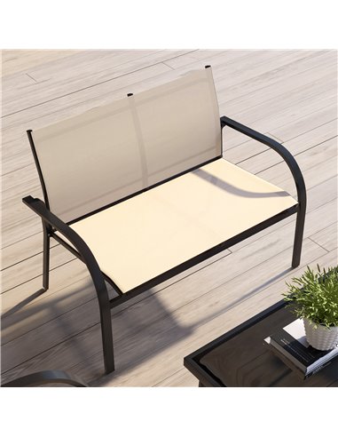 Outsunny 4 Pcs Curved Steel Outdoor Furniture Set w/ Loveseat, 2 Texteline Seats, Glass Top Table Garden Balcony Patio Furniture