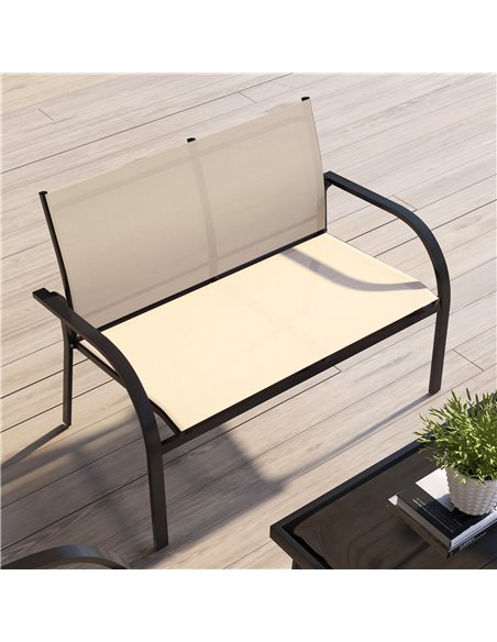 Outsunny 4 Pcs Curved Steel Outdoor Furniture Set w/ Loveseat, 2 Texteline Seats, Glass Top Table Garden Balcony Patio Furniture - pic 53899 | FastDaddyshop
