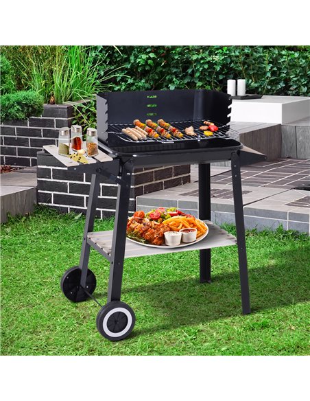 Outsunny BBQ Grill Trolley Charcoal BBQ Barbecue Grill Outdoor Patio Garden Heating Smoker with Side Trays Storage Shelf and Whe - pic 53911 | FastDaddyshop