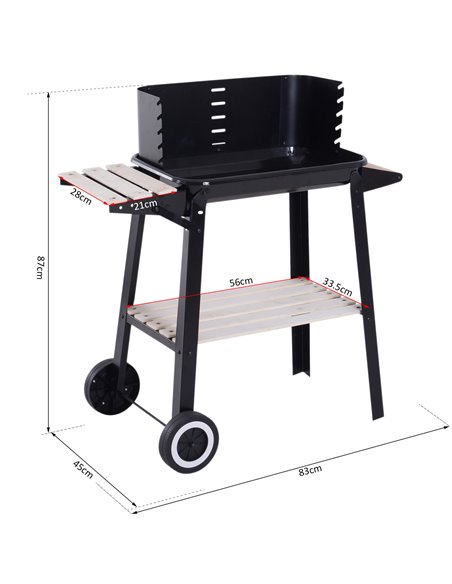 Outsunny BBQ Grill Trolley Charcoal BBQ Barbecue Grill Outdoor Patio Garden Heating Smoker with Side Trays Storage Shelf and Whe - pic 53912 | FastDaddyshop