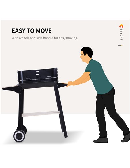 Outsunny BBQ Grill Trolley Charcoal BBQ Barbecue Grill Outdoor Patio Garden Heating Smoker with Side Trays Storage Shelf and Whe - pic 53913 | FastDaddyshop