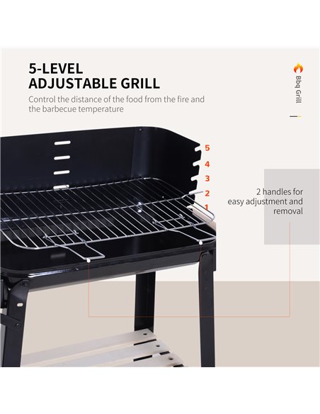 Outsunny BBQ Grill Trolley Charcoal BBQ Barbecue Grill Outdoor Patio Garden Heating Smoker with Side Trays Storage Shelf and Whe - pic 53914 | FastDaddyshop