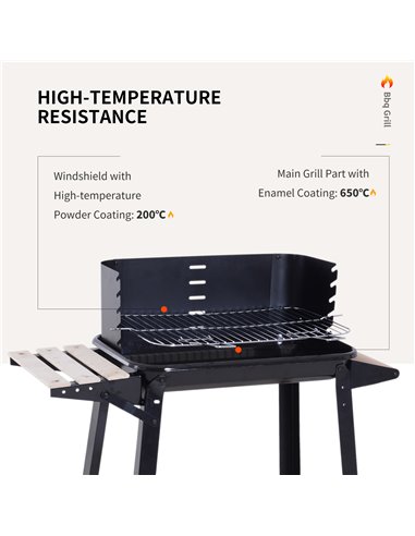 Outsunny BBQ Grill Trolley Charcoal BBQ Barbecue Grill Outdoor Patio Garden Heating Smoker with Side Trays Storage Shelf and Whe