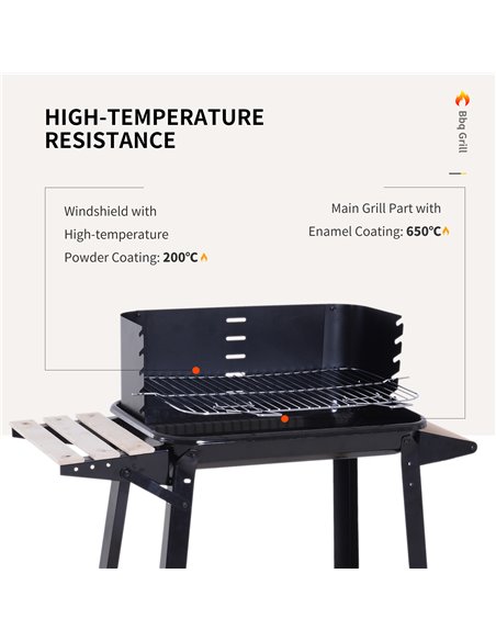Outsunny BBQ Grill Trolley Charcoal BBQ Barbecue Grill Outdoor Patio Garden Heating Smoker with Side Trays Storage Shelf and Whe - pic 53915 | FastDaddyshop