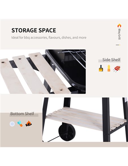 Outsunny BBQ Grill Trolley Charcoal BBQ Barbecue Grill Outdoor Patio Garden Heating Smoker with Side Trays Storage Shelf and Whe - pic 53916 | FastDaddyshop