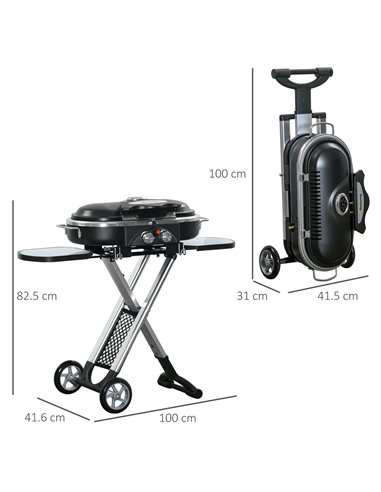 Outsunny Foldable Gas BBQ Grill 2 Burner Garden Barbecue Trolley w/ Lid Side Shelves Storage Pocket Piezo Ignition Thermometer, 