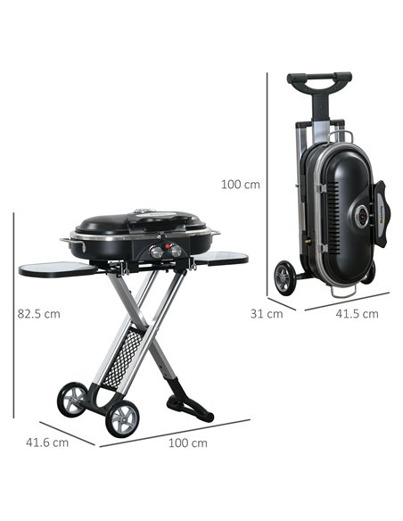 Outsunny Foldable Gas BBQ Grill 2 Burner Garden Barbecue Trolley w/ Lid Side Shelves Storage Pocket Piezo Ignition Thermometer,  - pic 53921 | FastDaddyshop