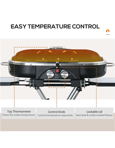 Outsunny Foldable Gas BBQ Grill 2 Burner Garden Barbecue Trolley w/ Lid Side Shelves Storage Pocket Piezo Ignition Thermometer,  - pic 53922 | FastDaddyshop