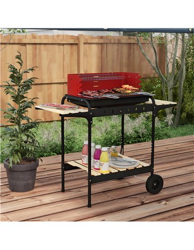 Outsunny Outdoor 5-Level Grill Height Charcoal Barbecue Grill Trolley, Red 846-149V00RD