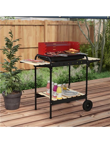 Outsunny Outdoor 5-Level Grill Height Charcoal Barbecue Grill Trolley, Red 846-149V00RD - pic 53947 | FastDaddyshop