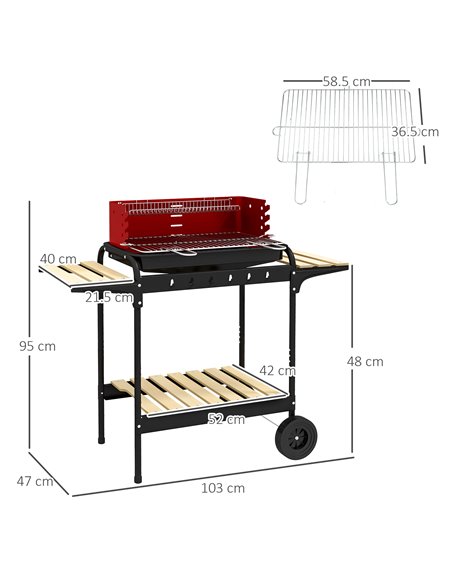 Outsunny Outdoor 5-Level Grill Height Charcoal Barbecue Grill Trolley, Red 846-149V00RD - pic 53948 | FastDaddyshop