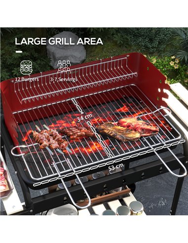 Outsunny Outdoor 5-Level Grill Height Charcoal Barbecue Grill Trolley, Red 846-149V00RD