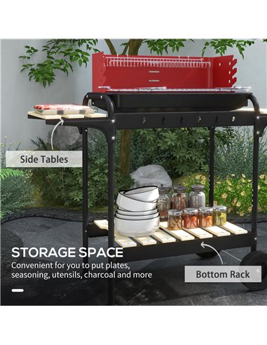 Outsunny Outdoor 5-Level Grill Height Charcoal Barbecue Grill Trolley, Red 846-149V00RD