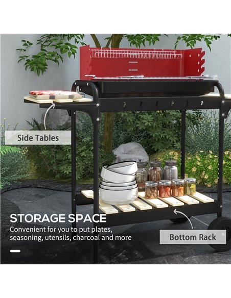Outsunny Outdoor 5-Level Grill Height Charcoal Barbecue Grill Trolley, Red 846-149V00RD - pic 53951 | FastDaddyshop