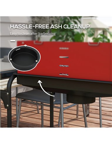 Outsunny Outdoor 5-Level Grill Height Charcoal Barbecue Grill Trolley, Red 846-149V00RD