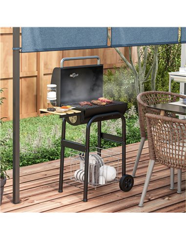 Outsunny Outdoor Wheeled Charcoal Barbecue Grill Trolley with Shelves, Black 846-148V01BK