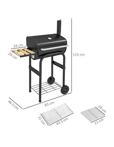 Outsunny Outdoor Wheeled Charcoal Barbecue Grill Trolley with Shelves, Black 846-148V01BK