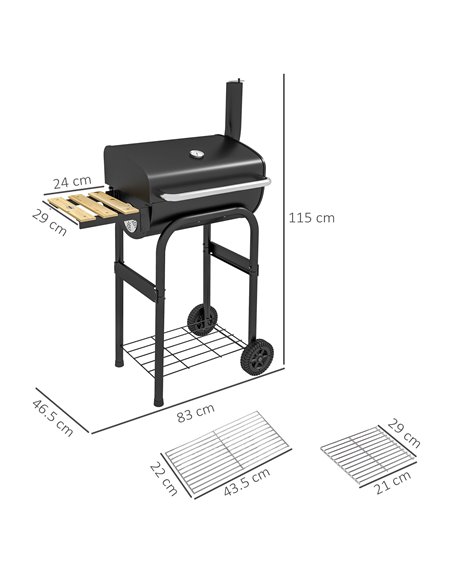 Outsunny Outdoor Wheeled Charcoal Barbecue Grill Trolley with Shelves, Black 846-148V01BK - pic 53957 | FastDaddyshop