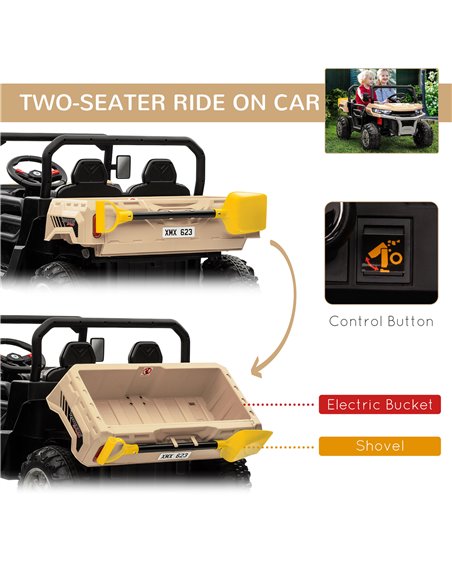 HOMCOM 12V Two-Seater Kids Electric Ride-On Car, with Electric Bucket, Remote Control - Yellow - pic 5396 | FastDaddyshop