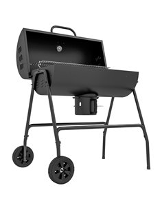 Outsunny Outdoor Wheeled Barrel Charcoal Barbecue Grill Trolley, Black 846-147V00BK